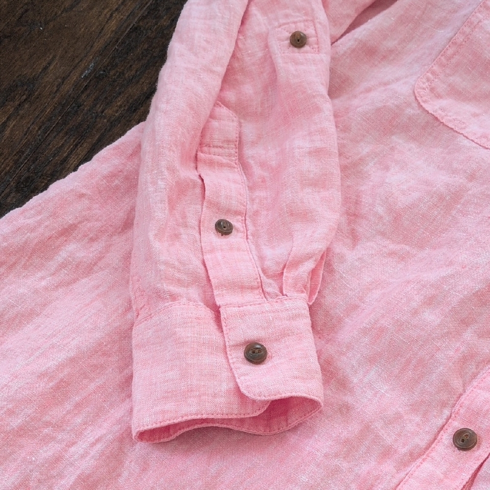 LANDS' END I Casual Pink Linen Oversized Button Up Shirt Top, L/XL (?) - Picture 10 of 11